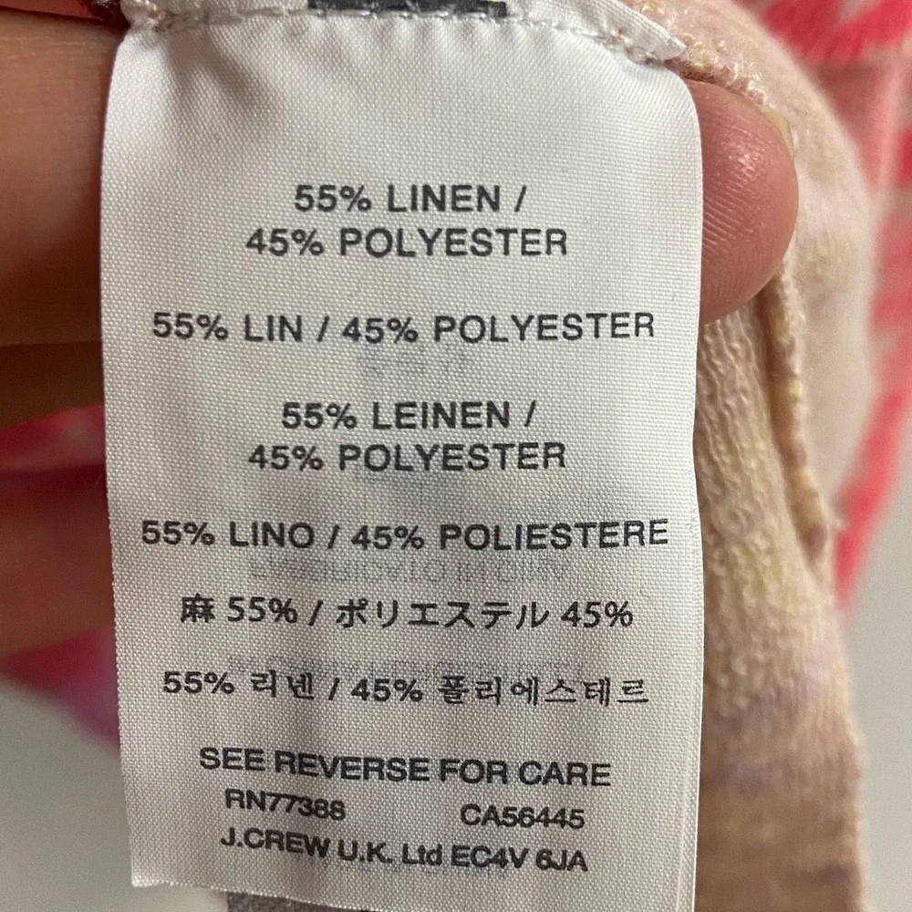 J crew black label crewneck sweater linen blend floral print pink cream XL